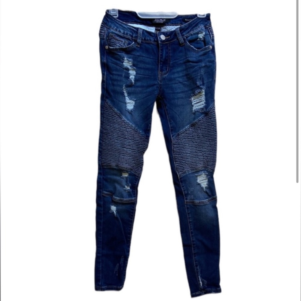 Judy blue distressed midrise moto skinny blue jeans